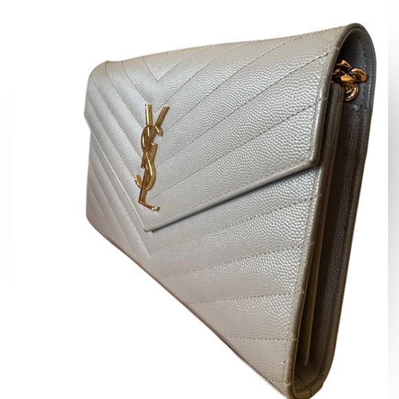 Auth Saint Laurent Gray Caviar Quilted Cassandre Wallet On Chain (WOC) Clutch - Picture 5 of 14